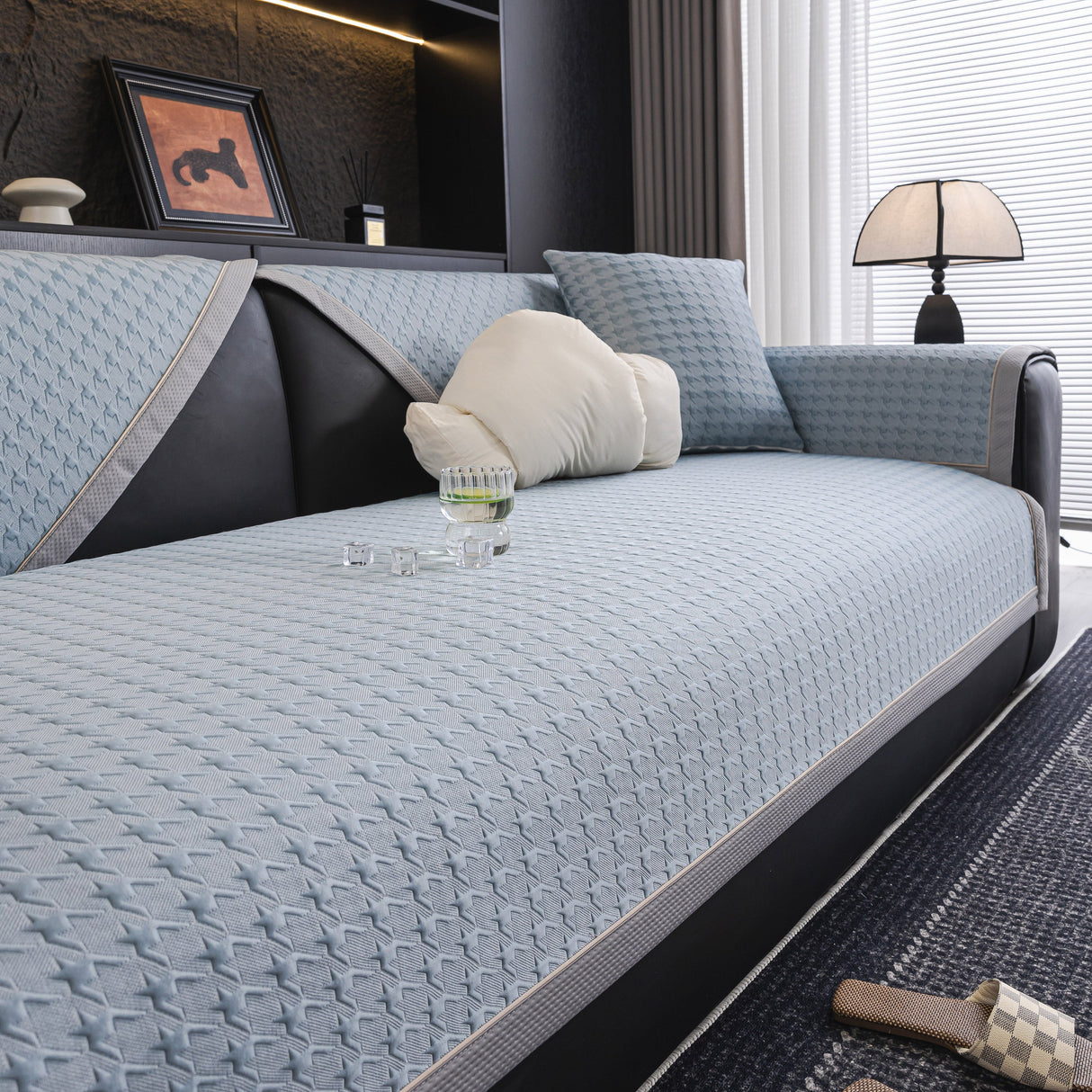 Houndstooth Ice Silk Breathable Sofa Cover, Modern Non-Slip Summer Couch Protector