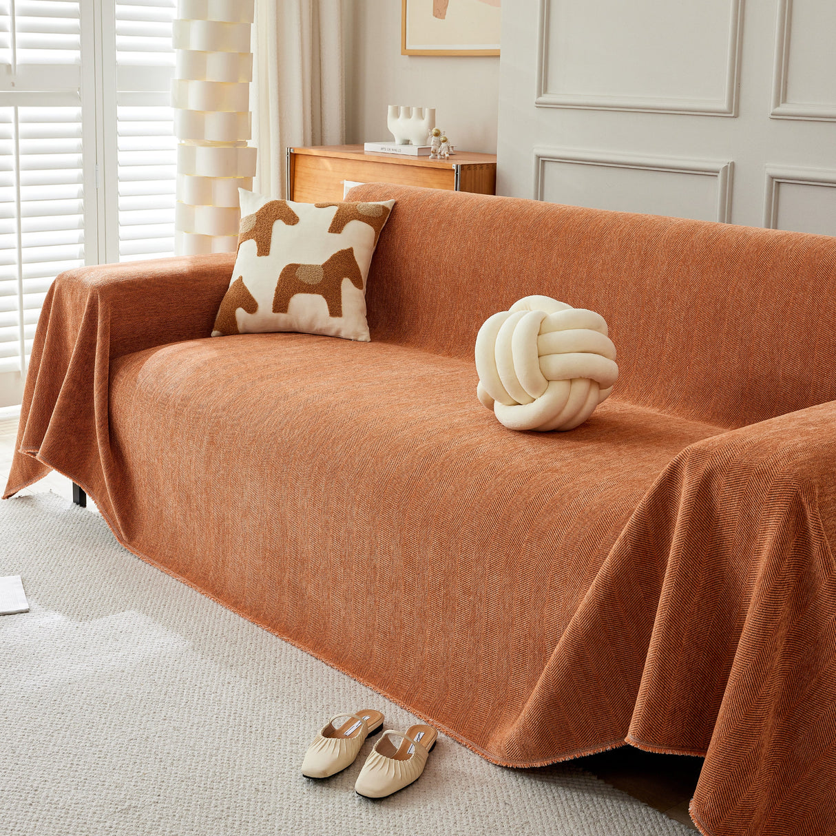 Herringbone Oversized Chenille Couch Throw Cover Sofa Slipcovers Couch Covers for Sectional Couches