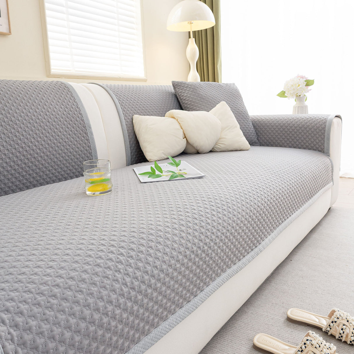 Non-Slip Diamond Quilted Sofa Cover, Separate Pieces Sectional Couch Protector