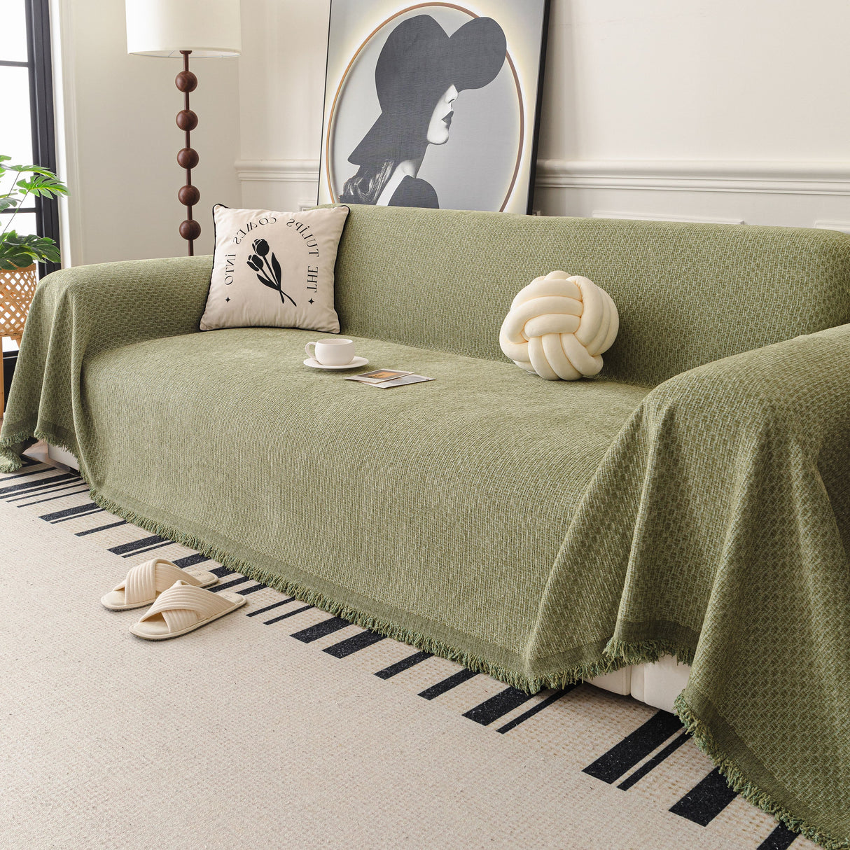 Textured Woven Modern Sofa Cover, Natural Blend Decorative Couch Throw Blanket