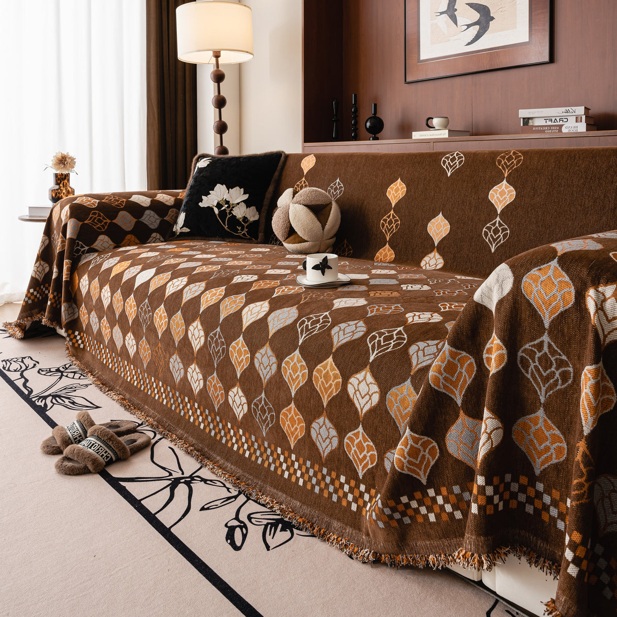 Boho Geometric Sofa Slipcovers Chenille Scratch Resistant Couch Protective Covers