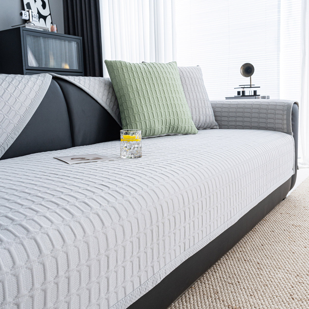 Geometric Textured Couch Slipcover Protector Non-Slip Ice Silk Sofa Cover for Couch
