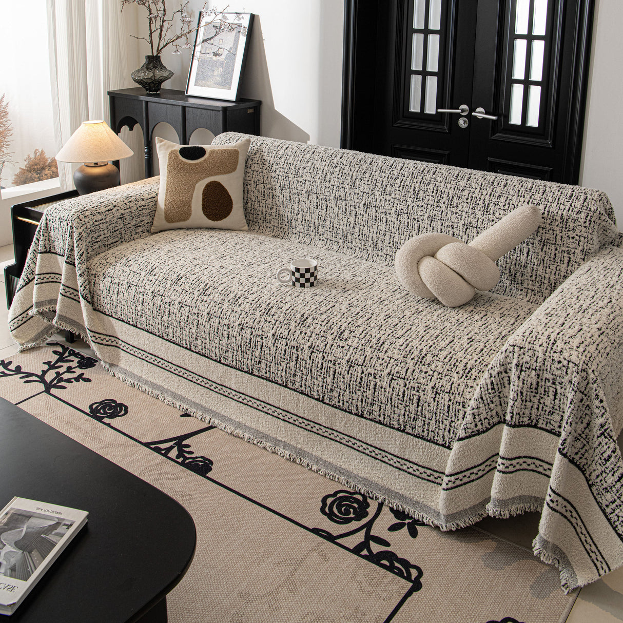 Textured Woven Furniture Protector for Couch, Rustic Farmhouse Sofa Throw Blanket