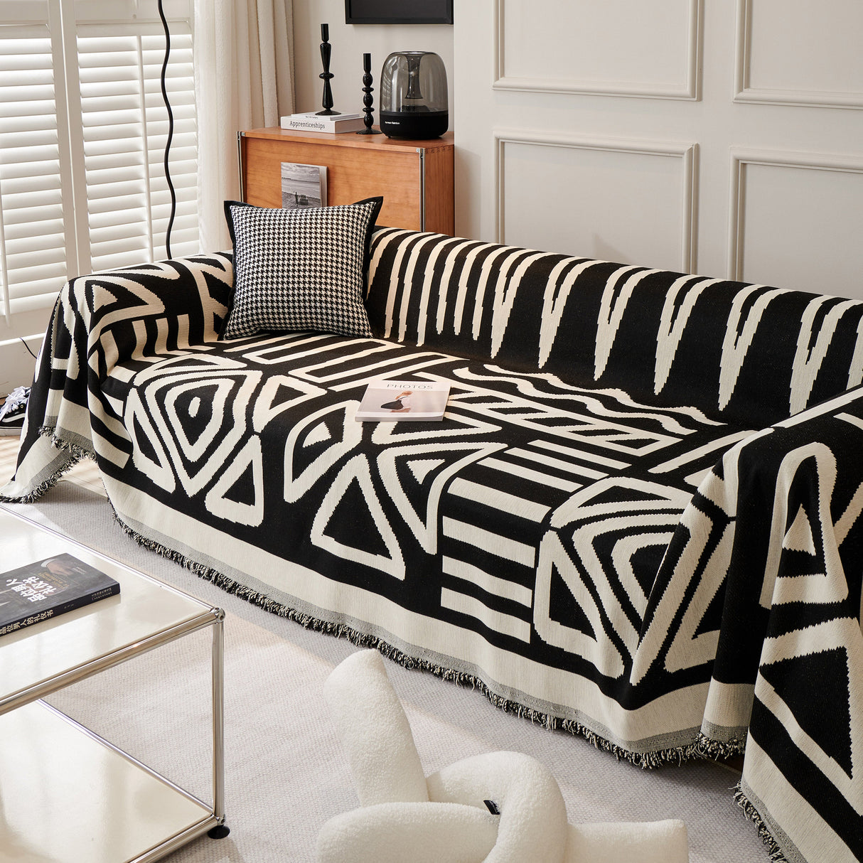 Chenille Geometric Sofa Throw Blanket, Boho Washable Furniture Throw Covers for Sofa