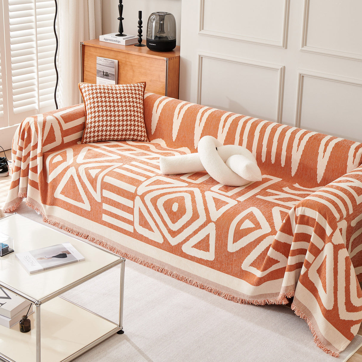 Chenille Geometric Sofa Throw Blanket, Boho Washable Furniture Throw Covers for Sofa