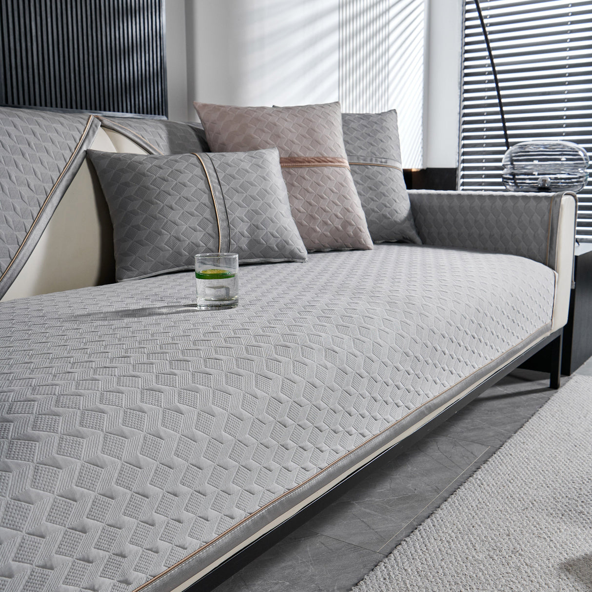 Geometric 3D Sofa Cover, Non-Slip Couch Protector for Seat, Backrest & Armrest