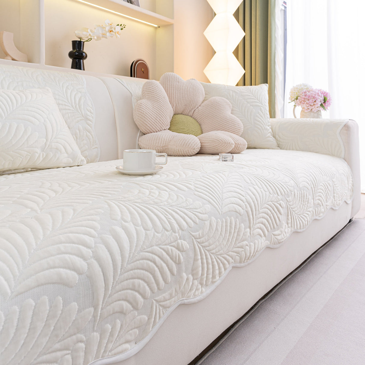 Sofa Cover for Leather & Fabric Couches, 3D Leaf Embossed Quilted Furniture Covers