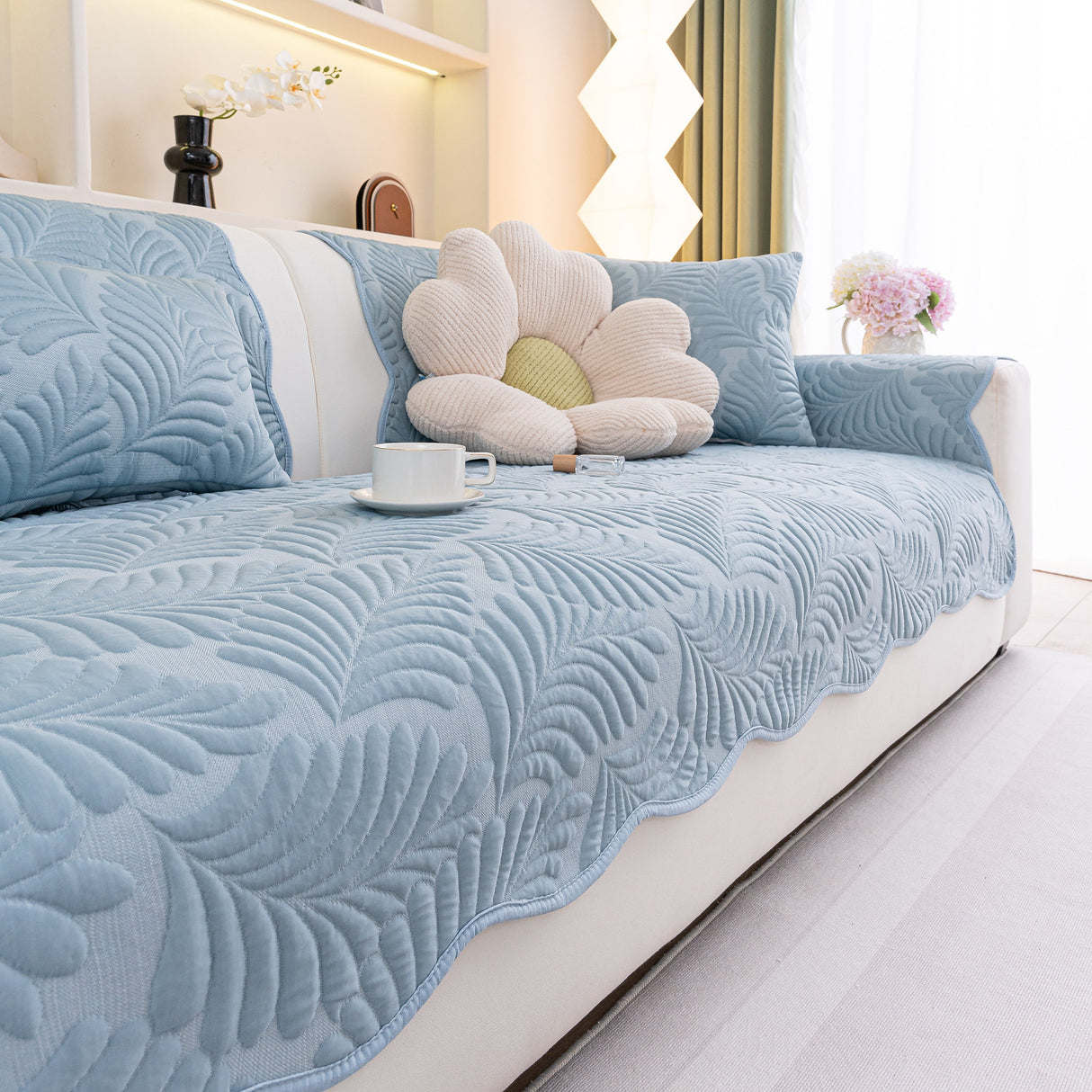 Sofa Cover for Leather & Fabric Couches, 3D Leaf Embossed Quilted Furniture Covers