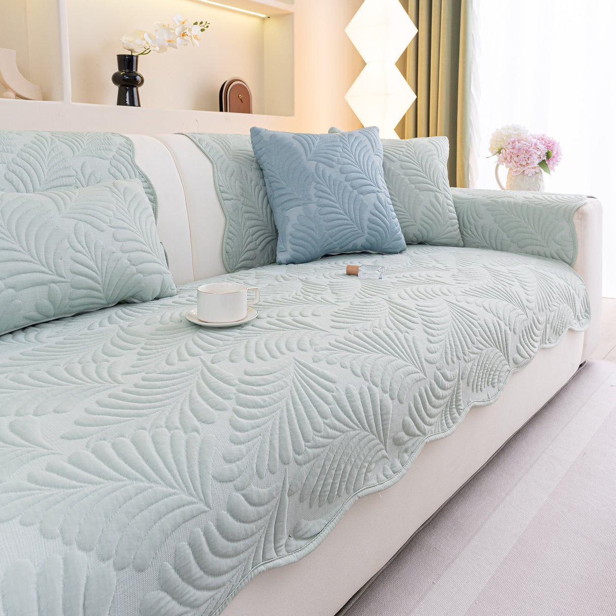 Sofa Cover for Leather & Fabric Couches, 3D Leaf Embossed Quilted Furniture Covers