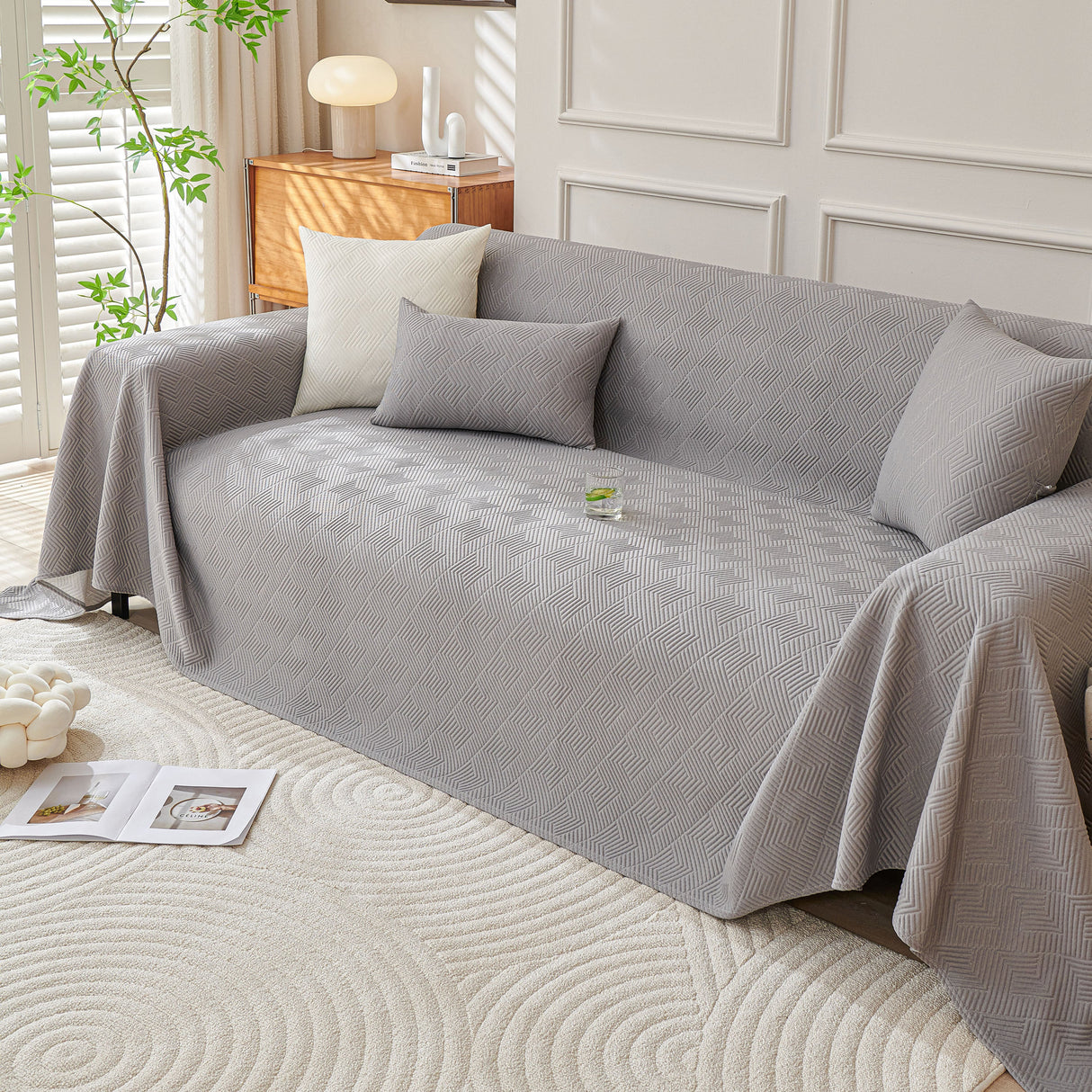 Cooling Scratch Proof Large Sofa Throw Cover, Geometric Texture Couch Protector