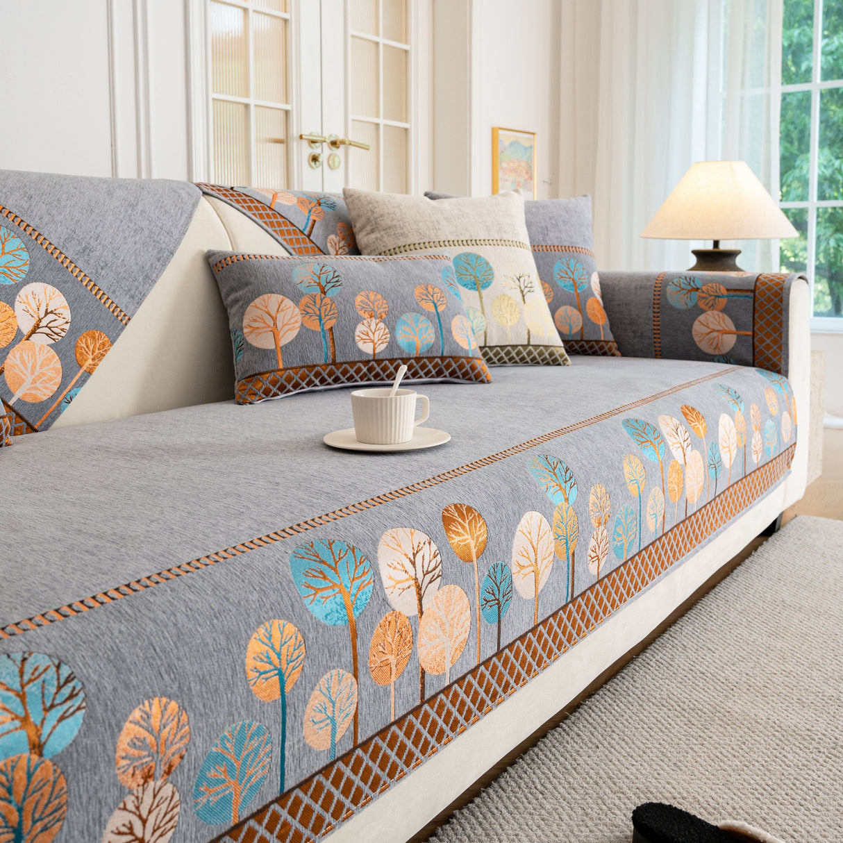 Sofa Cover for Couch, Non-Slip Sectional Couch Cover with Woven Tree Pattern
