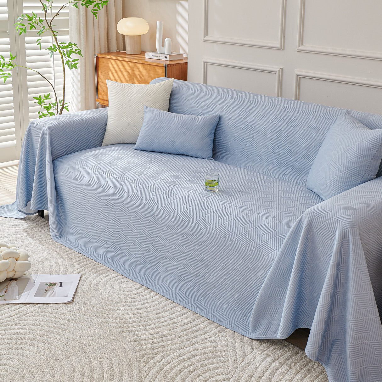 Cooling Scratch Proof Large Sofa Throw Cover, Geometric Texture Couch Protector
