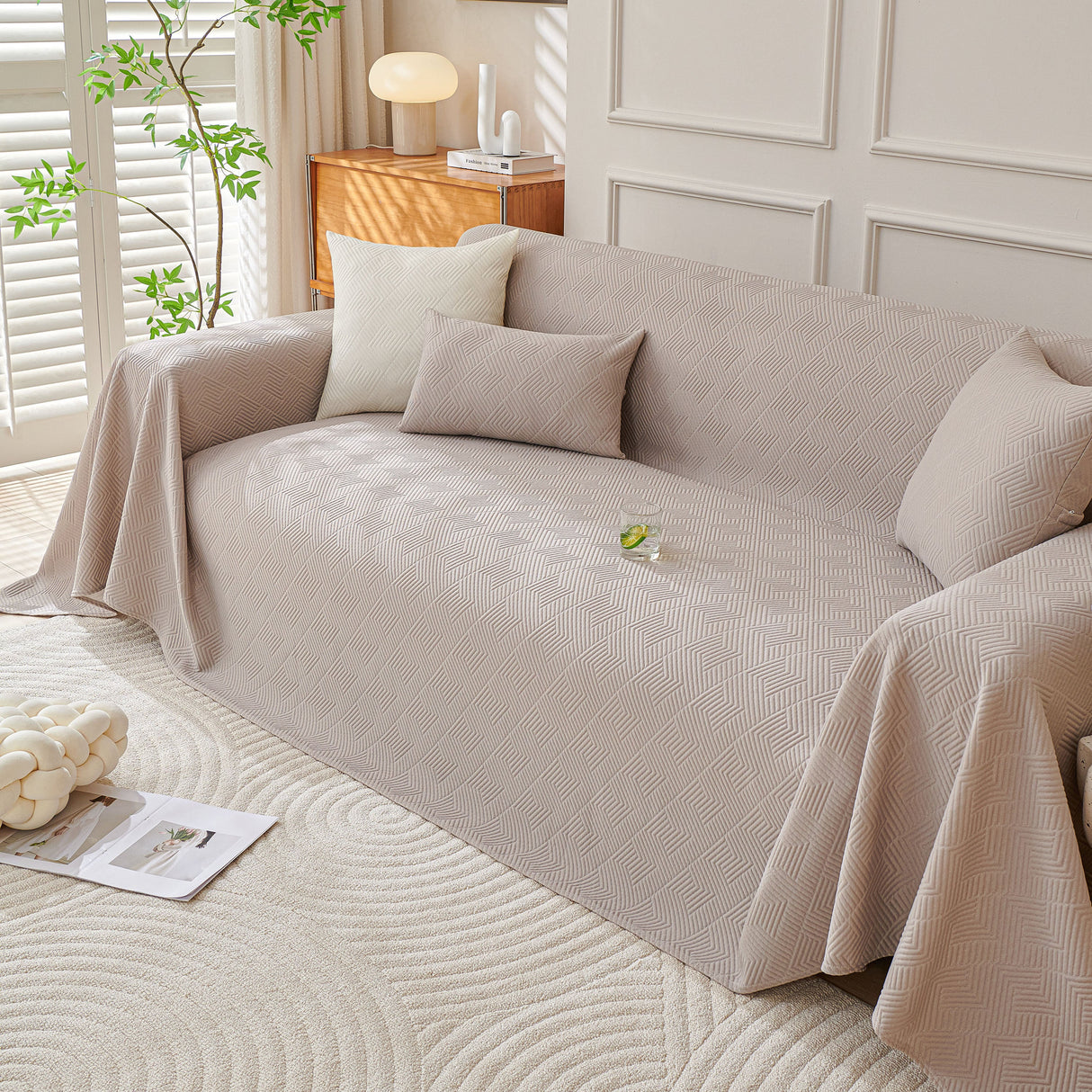 Cooling Scratch Proof Large Sofa Throw Cover, Geometric Texture Couch Protector