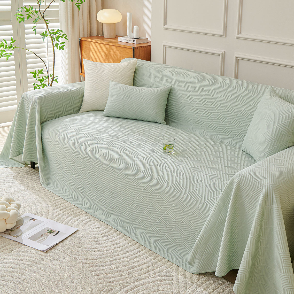 Cooling Scratch Proof Large Sofa Throw Cover, Geometric Texture Couch Protector