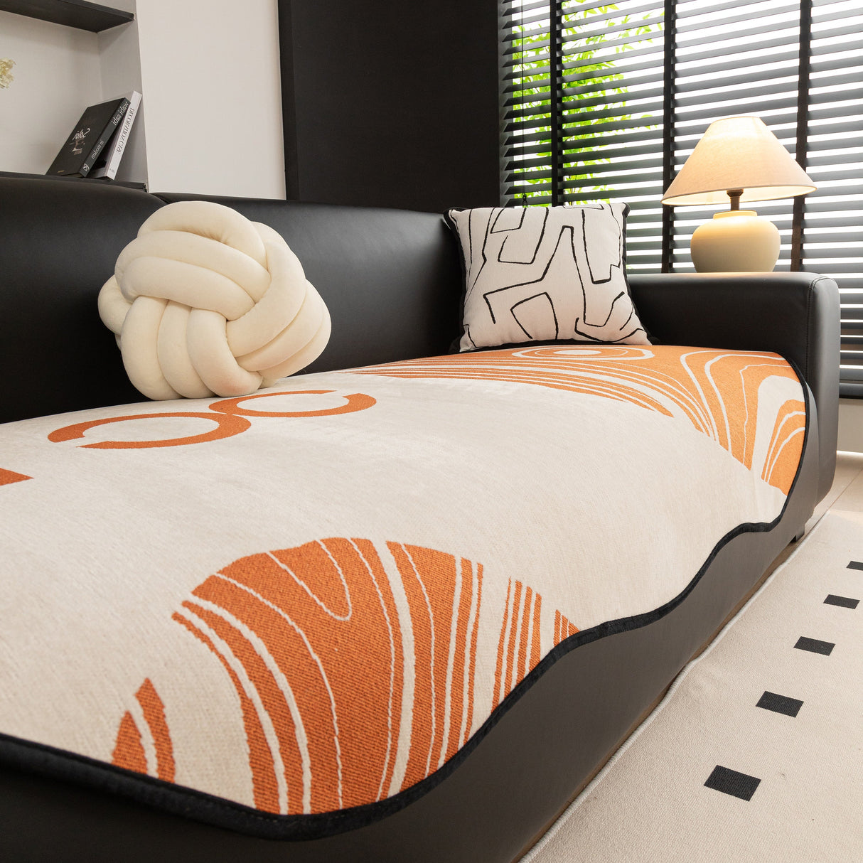 Abstract Art Sofa Cover with Wave Edge, Non Slip Couch Cover for Stylish Homes