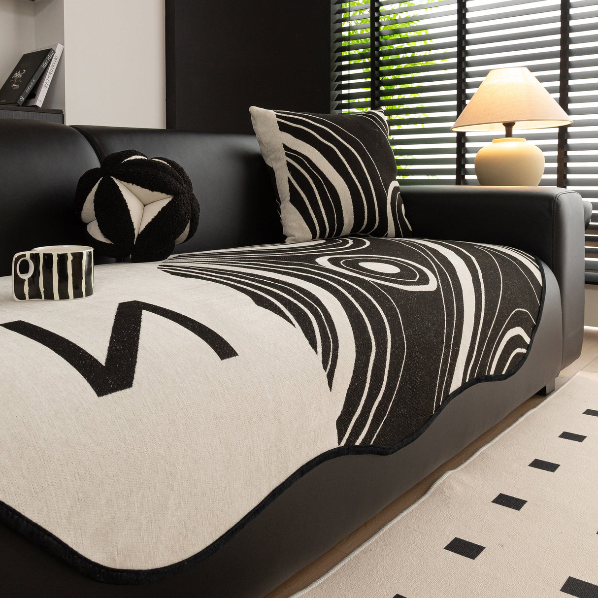 Abstract Art Sofa Cover with Wave Edge, Non Slip Couch Cover for Stylish Homes