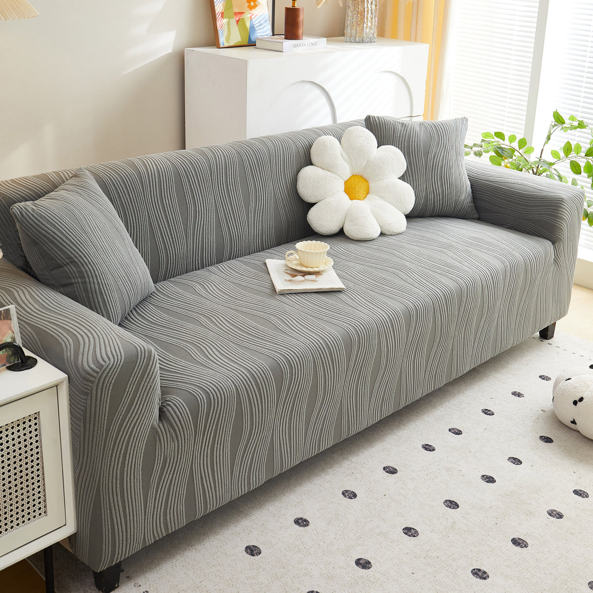 Textured Wave Stretch Sofa Couch Cover, Soft Washable Spandex Furniture Slipcovers