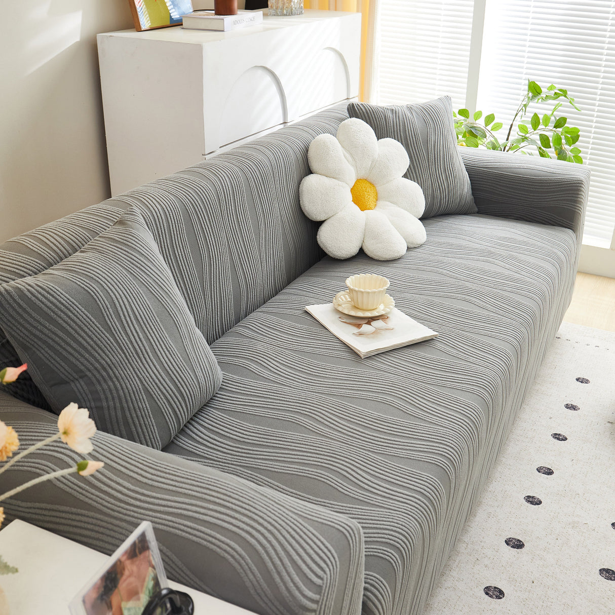 Textured Wave Stretch Sofa Couch Cover, Soft Washable Spandex Furniture Slipcovers