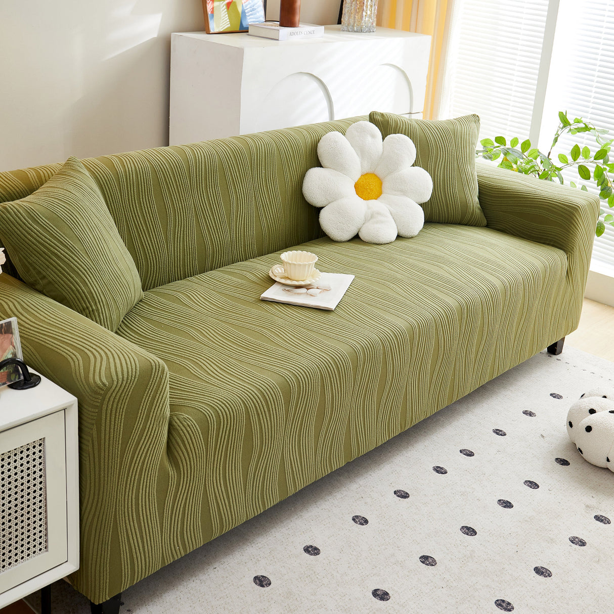 Textured Wave Stretch Sofa Couch Cover, Soft Washable Spandex Furniture Slipcovers