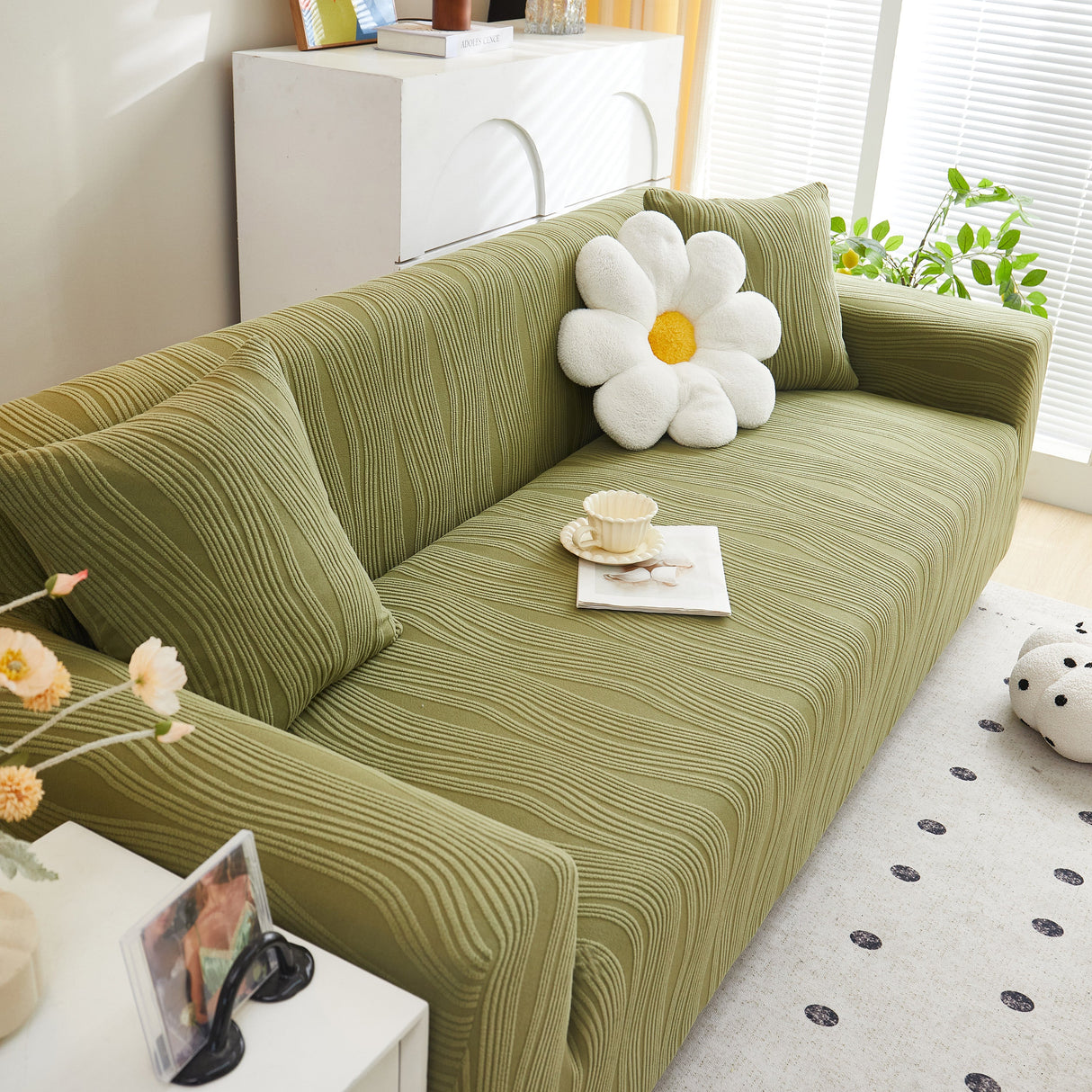 Textured Wave Stretch Sofa Couch Cover, Soft Washable Spandex Furniture Slipcovers