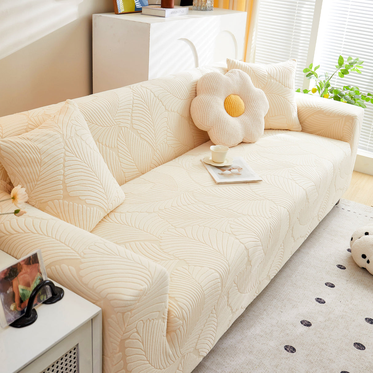 Jacquard Leaf Stretch Sofa Protector Cover Soft Washable Spandex Couch Slipcover