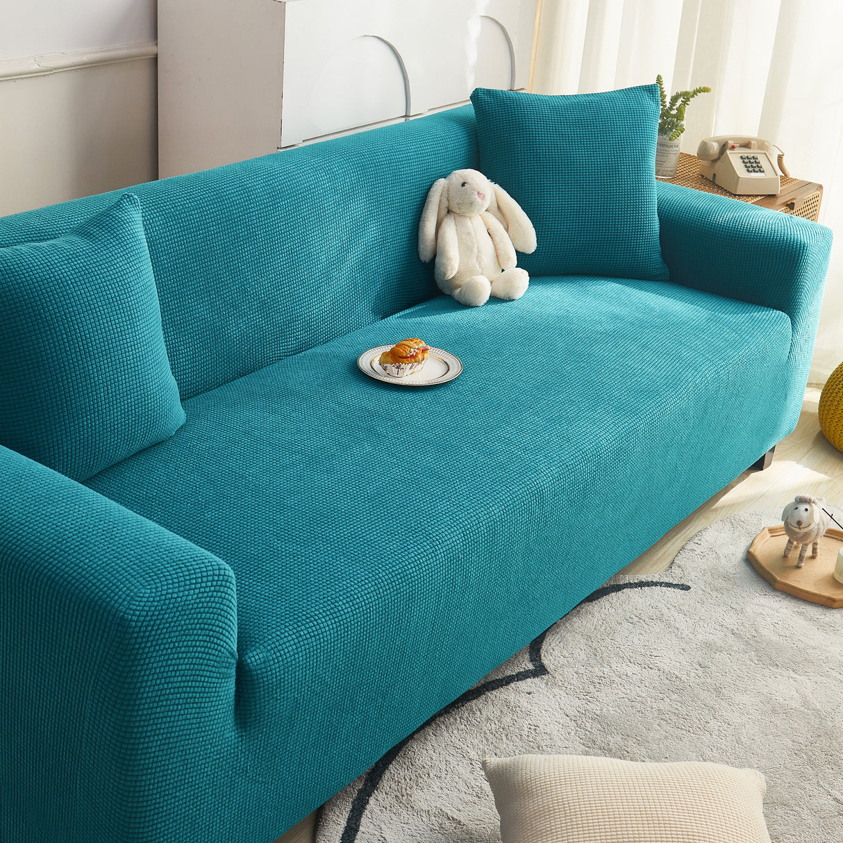 Grid Textured Stretch Sofa Cover, Soft Elastic Slipcover for Couch Protection