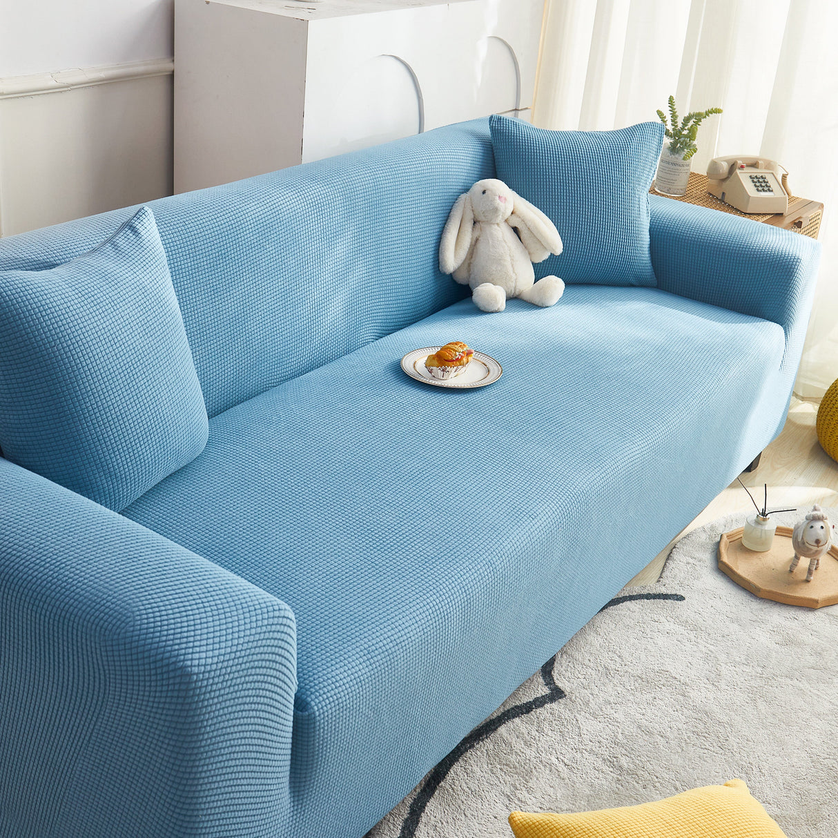 Grid Textured Stretch Sofa Cover, Soft Elastic Slipcover for Couch Protection