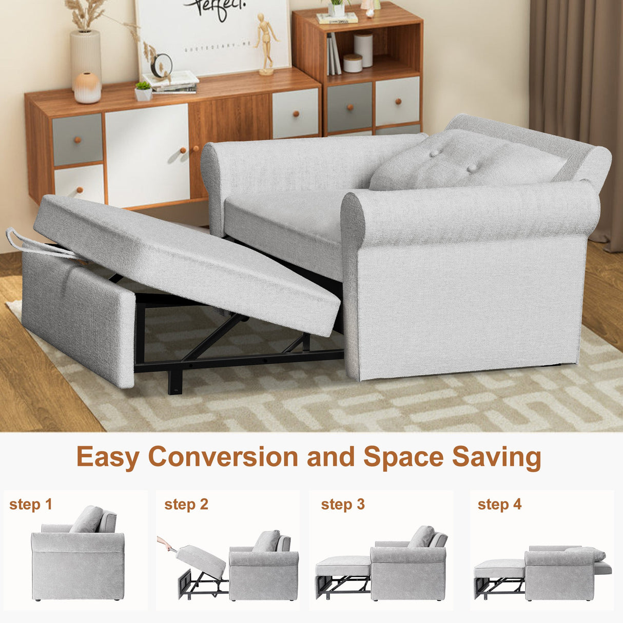3-in-1 Adjustable Sleeper Sofa Bed Pull Out Chair Sofa