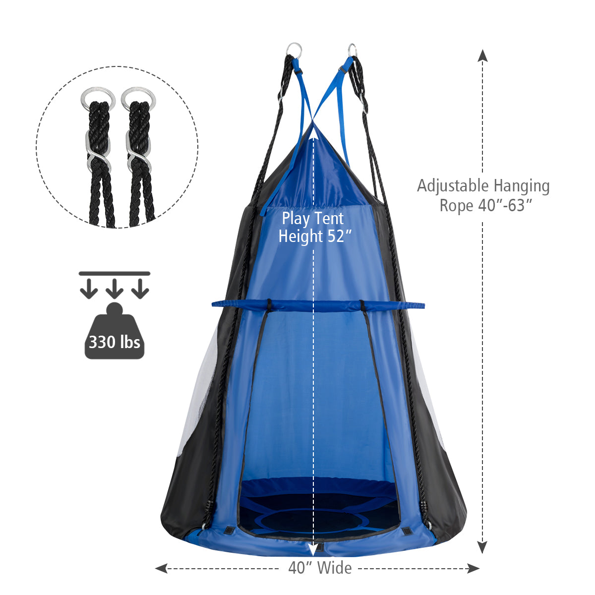 2-in-1 40 Inch Kids Hanging Chair Detachable Swing Tent Set-Green