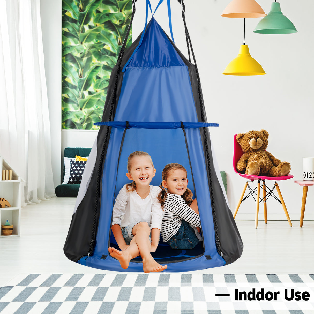 2-in-1 40 Inch Kids Hanging Chair Detachable Swing Tent Set-Green