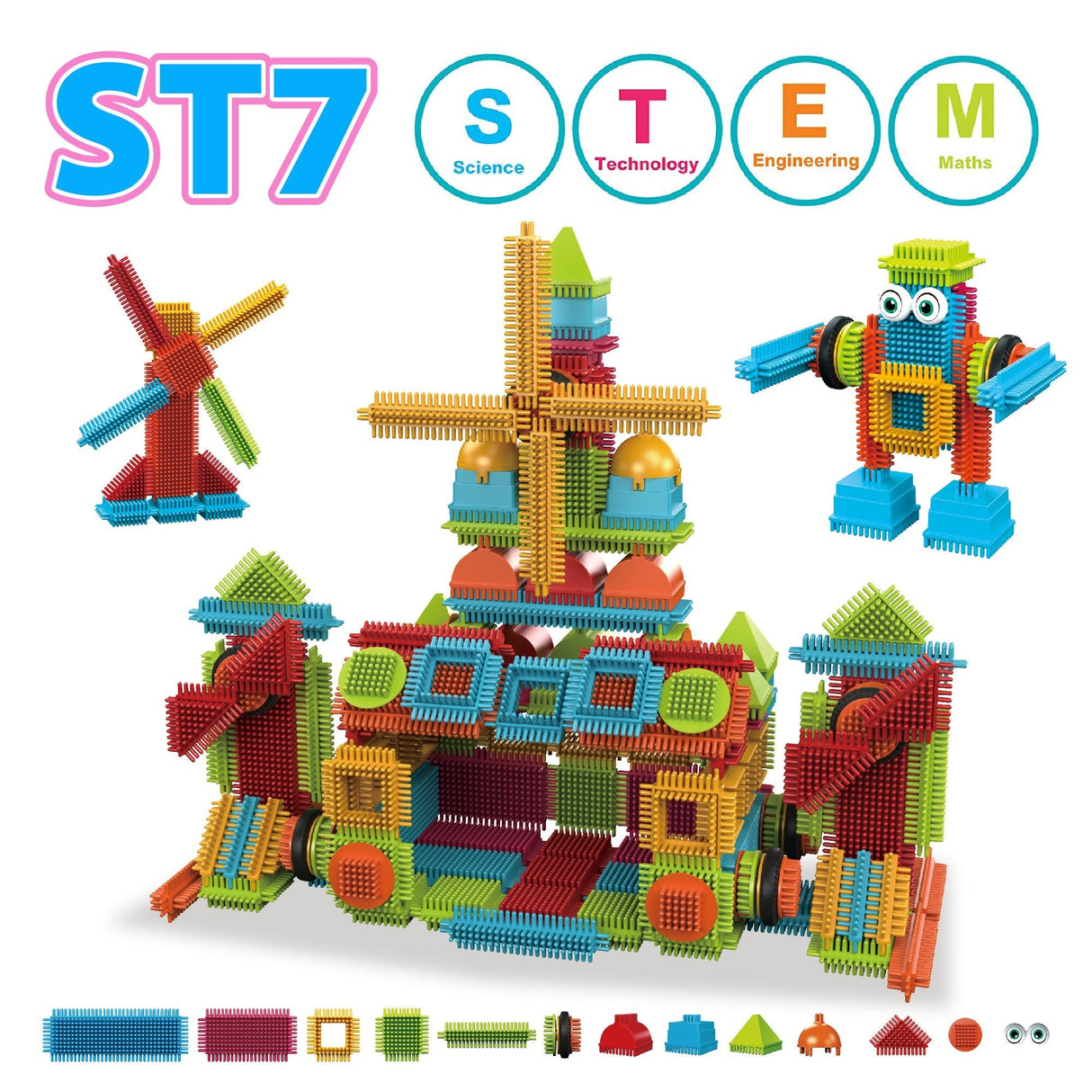 Contixo ST7 244 Pcs Bristle Shape 3D Tile STEM Building Block Set