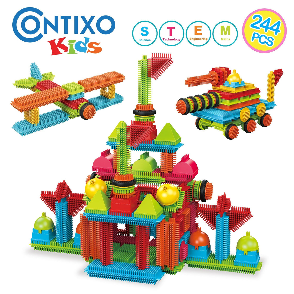 Contixo ST7 244 Pcs Bristle Shape 3D Tile STEM Building Block Set