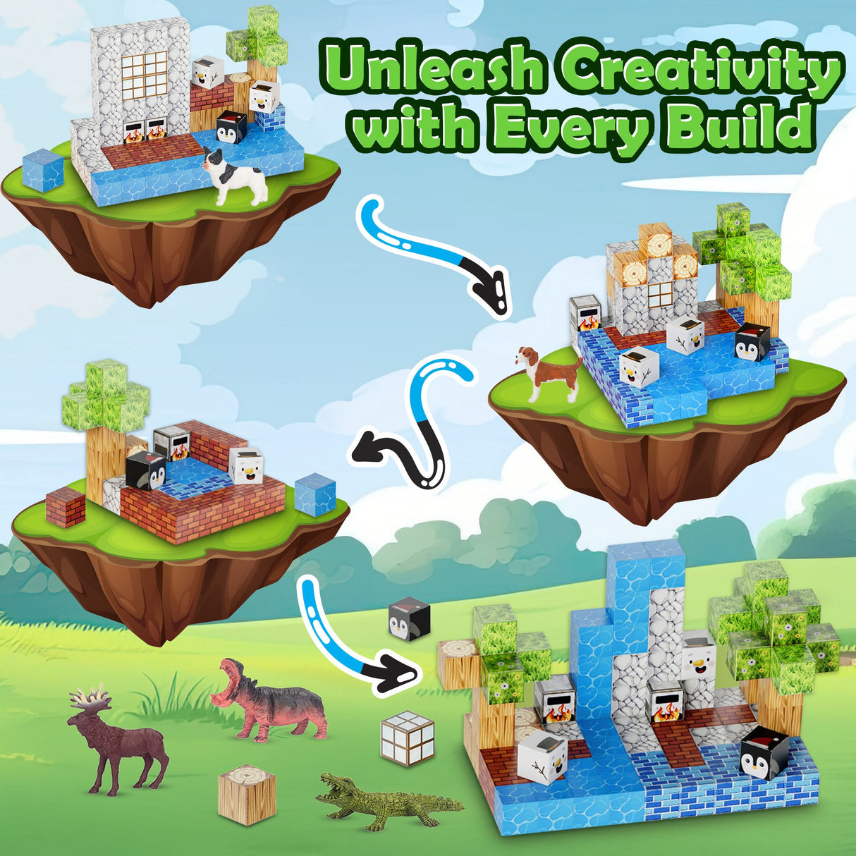 Contixo ST13 Magnetic Blocks, 100 PCS Magnetic Building Cube Game, Sensory Toys for Boys & Girls, STEM Stacking Toy Gifts for Age 3-12 by Contixo