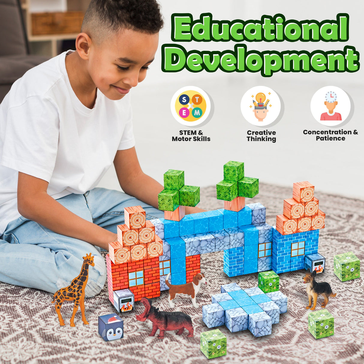 Contixo ST13 Magnetic Blocks, 100 PCS Magnetic Building Cube Game, Sensory Toys for Boys & Girls, STEM Stacking Toy Gifts for Age 3-12 by Contixo