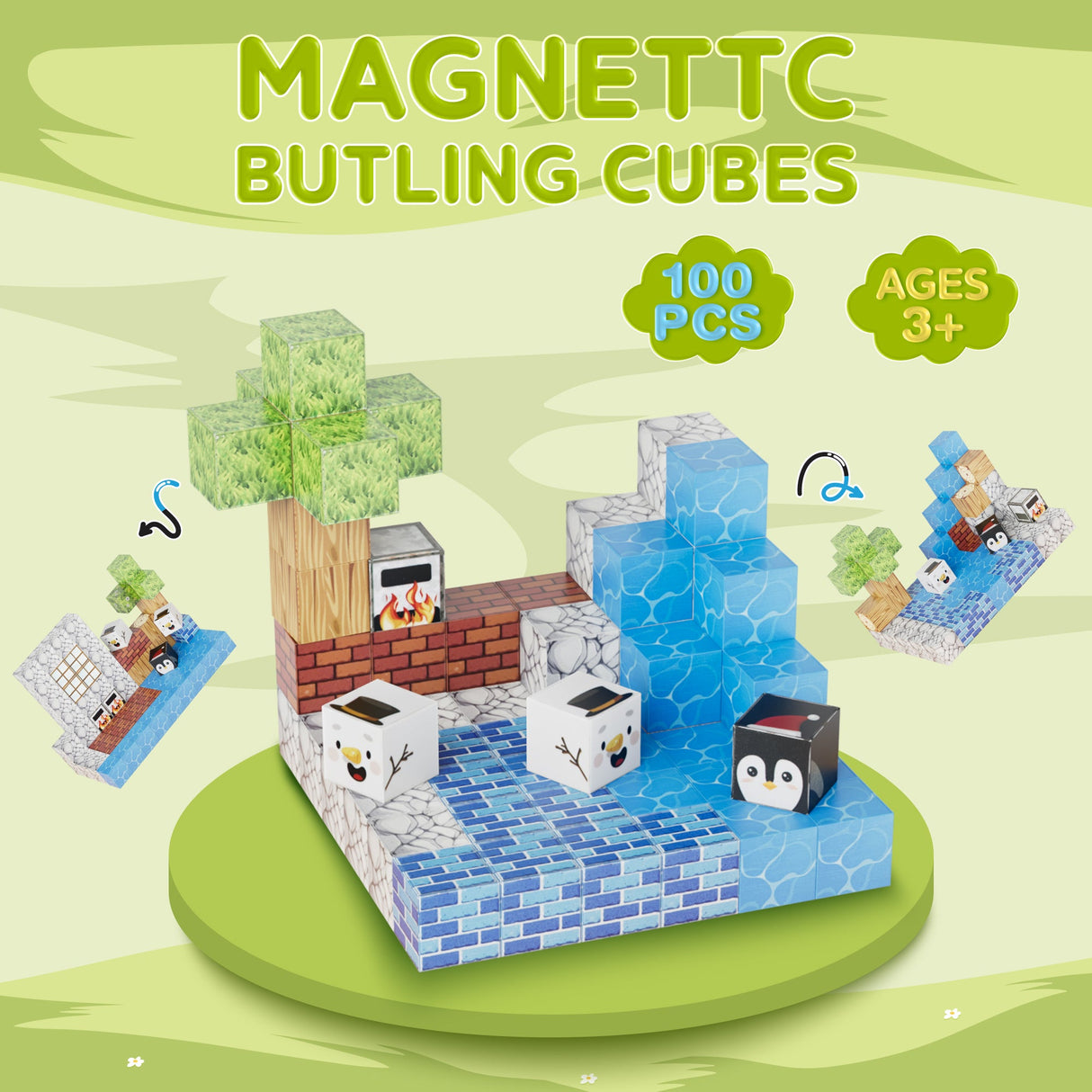 Contixo ST13 Magnetic Blocks, 100 PCS Magnetic Building Cube Game, Sensory Toys for Boys & Girls, STEM Stacking Toy Gifts for Age 3-12 by Contixo