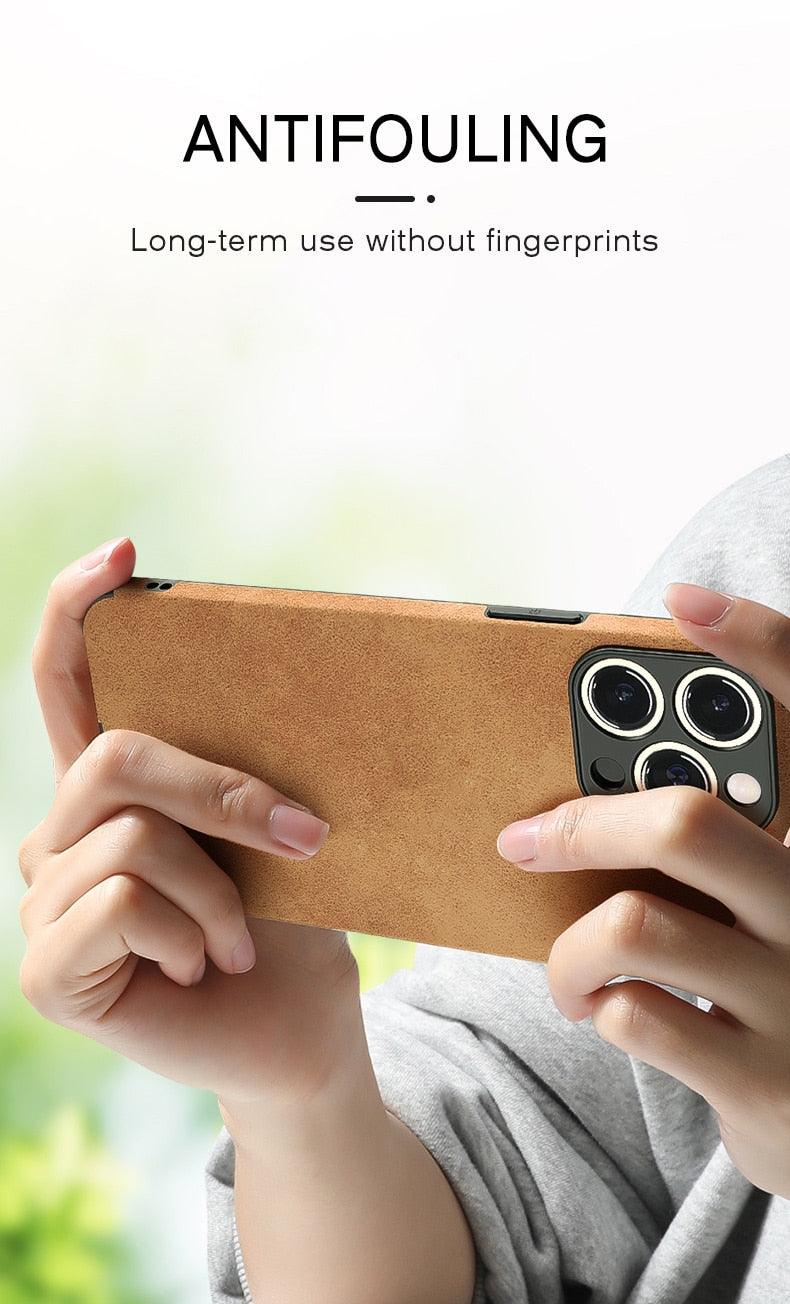 Full Leather Case For iPhone Leather Super Slim Leather Wrapped Phone Case For iPhone 13 11 12 Pro Max Mini X XR XS Max Elegant Purple Soft Silicone Shockproof Cover
