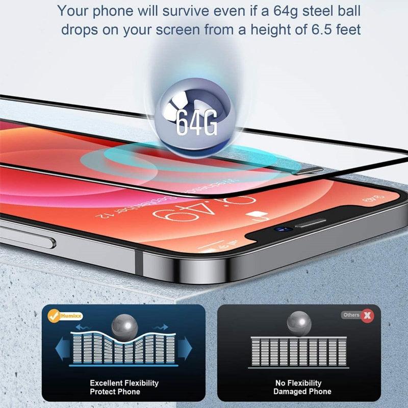 2PCS Alloy Dust Net Tempered Glass for Iphone 14 13 12 11 Pro XS MAX XR Screen Protector for IPhone 13Mini 14Plus Protective Glass Full Edge-to-Edge Screen Protection Glue Tempered Glass for iPhone