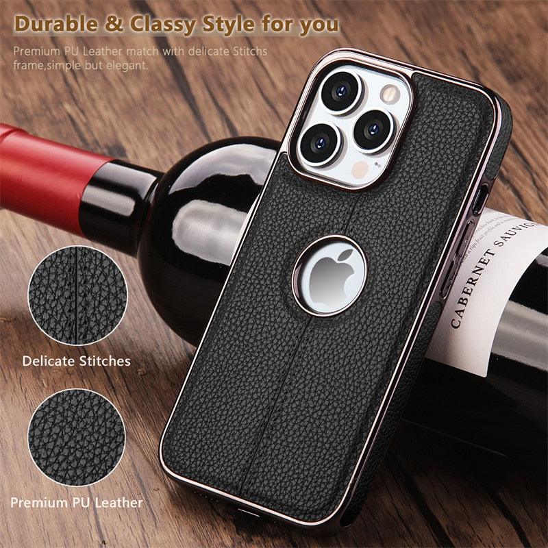 Luxury Texture Leather Case for iPhone 14 Pro MAX Plus Case With Hole Silicone Full Protection Back Cover Thin Flexible Soft Grip Luxury PU Leather Cover Durable Anti-Scratch Full Phone Cases