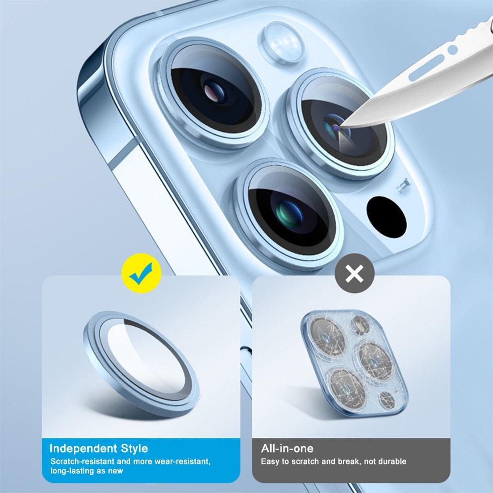 3D Protective Glass Camera Protector Cover For iPhone 13 Pro Max i Phone 13Pro 13 Mini Rear Lens Metal Ring Protect Camera Lens Case Individual Metal Scratch Resistant HD Clear Case Tempered Glass Camera Case