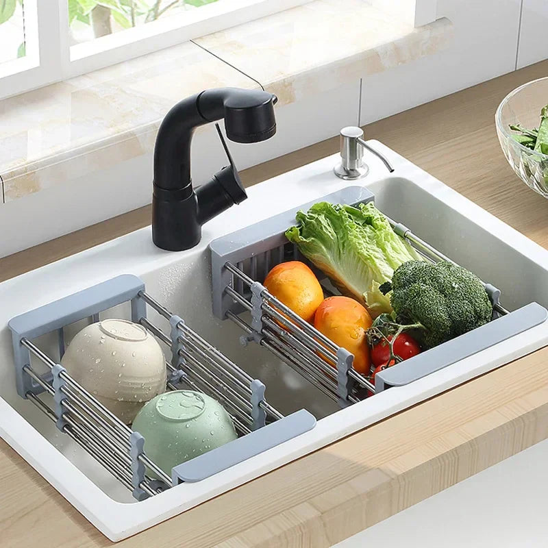 Scalable Stainless Steel Kitchen Utensils, Expandable Vegetable Sink Drainage Basket