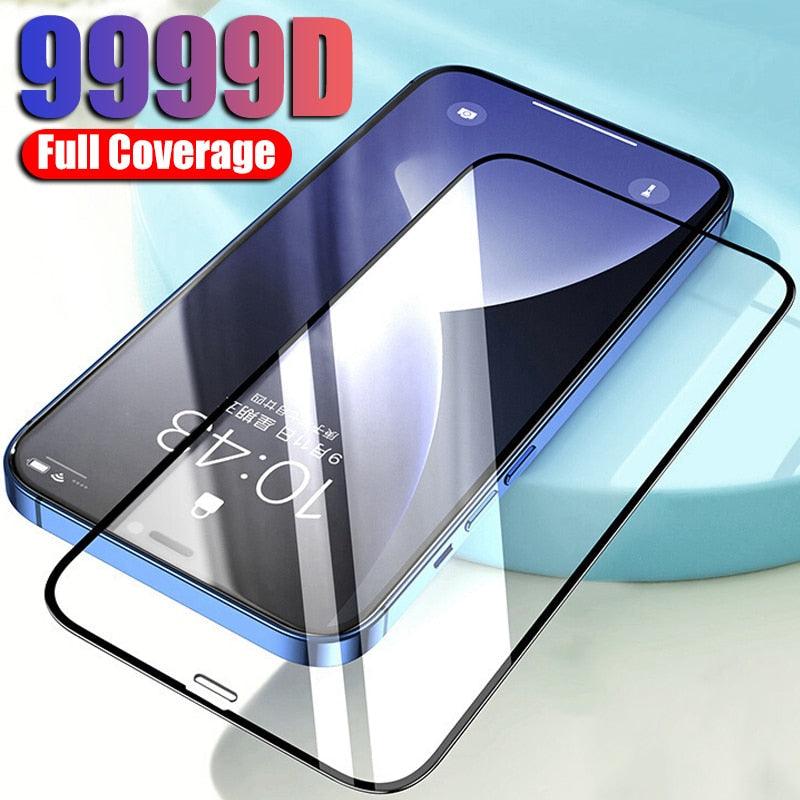 9999D Full Cover Tempered Glass For IPhone 11 12 13 Pro Max X XS Max XR Screen Protector On IPhone 12 Mini Protective Film Edge To Edge Full Coverage And 9H Hardness Anti-Scratch Shockproof Protection Screen Cover Shield