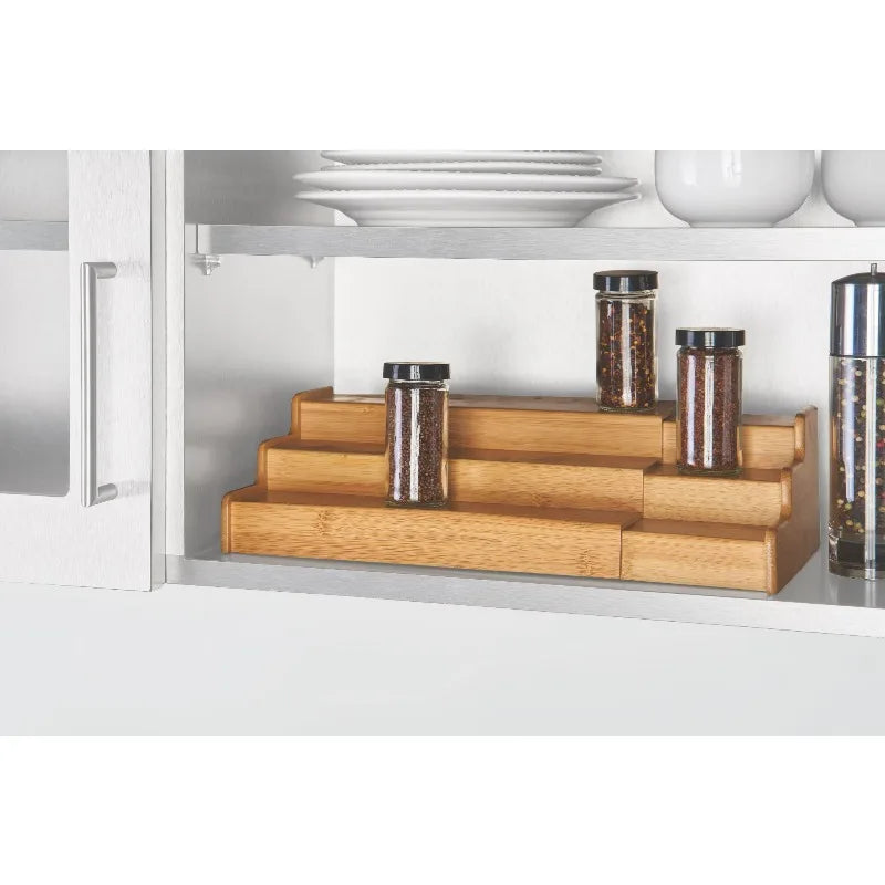 Bamboo Organizers Expandable Spice Rack, 3-Tier, 12.91-22.4x7.67x4.4 in