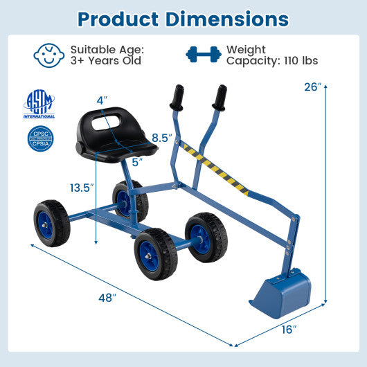 Sand Digger for Kids with 2-Handed Controls and Flexible Shovel-Blue