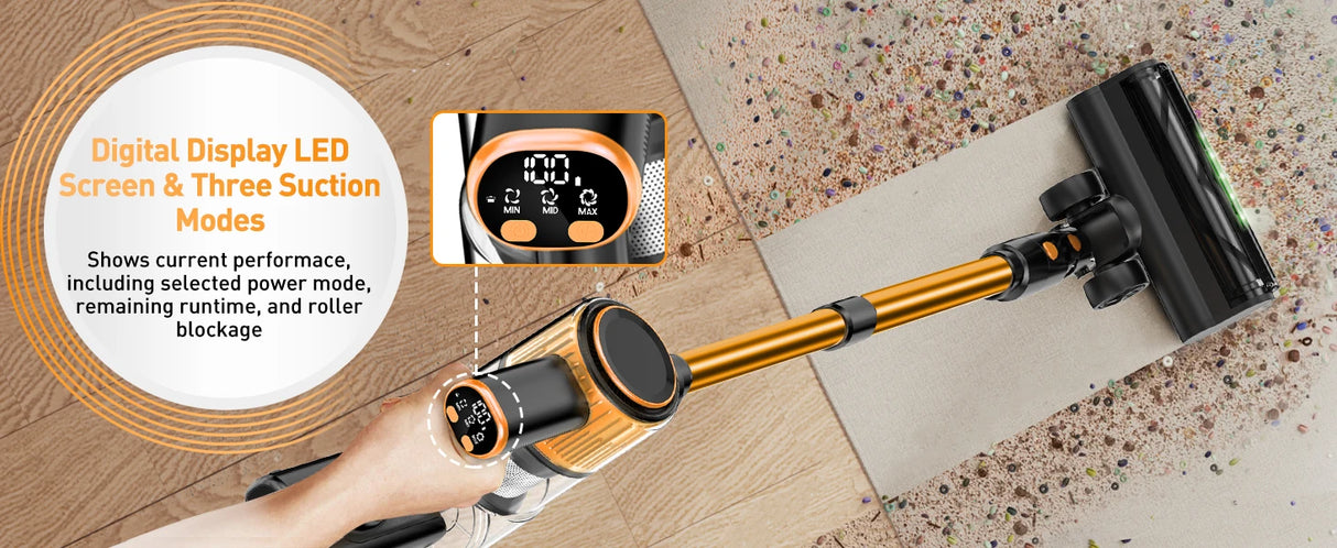 Cordless Vacuum Cleaner 8 in 1 Powerful Suction Lightweight,LED Display,45Mins Detachable Battery Vacuum for Floor/Carpet/Pet
