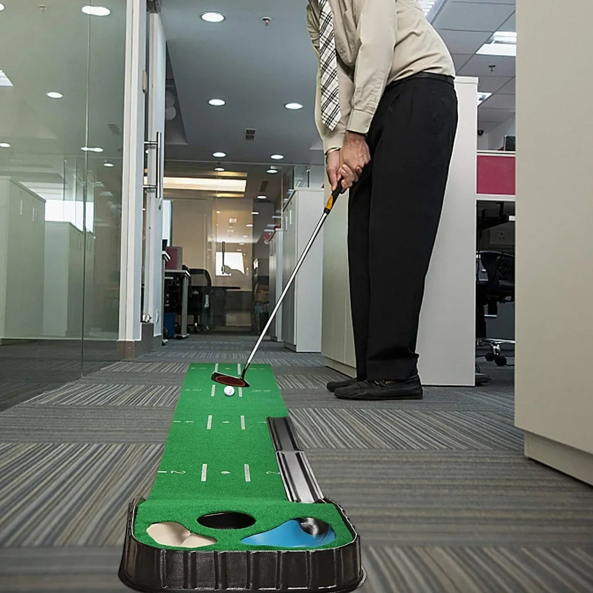 Indoor Golf Putting Mat Putter Trainer Green Carpet Ball Return