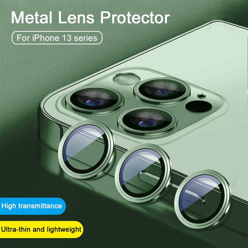 3D Protective Glass Camera Protector Cover For iPhone 13 Pro Max i Phone 13Pro 13 Mini Rear Lens Metal Ring Protect Camera Lens Case Individual Metal Scratch Resistant HD Clear Case Tempered Glass Camera Case