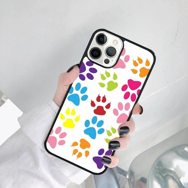 Dog Foot Print Colorful Pattern Phone Case For Iphone 14 Se 2020 Xr Xs 11 12 13 Mini Pro Max 6 7 8 Plus Ultra Designer Printed Hard Back Case