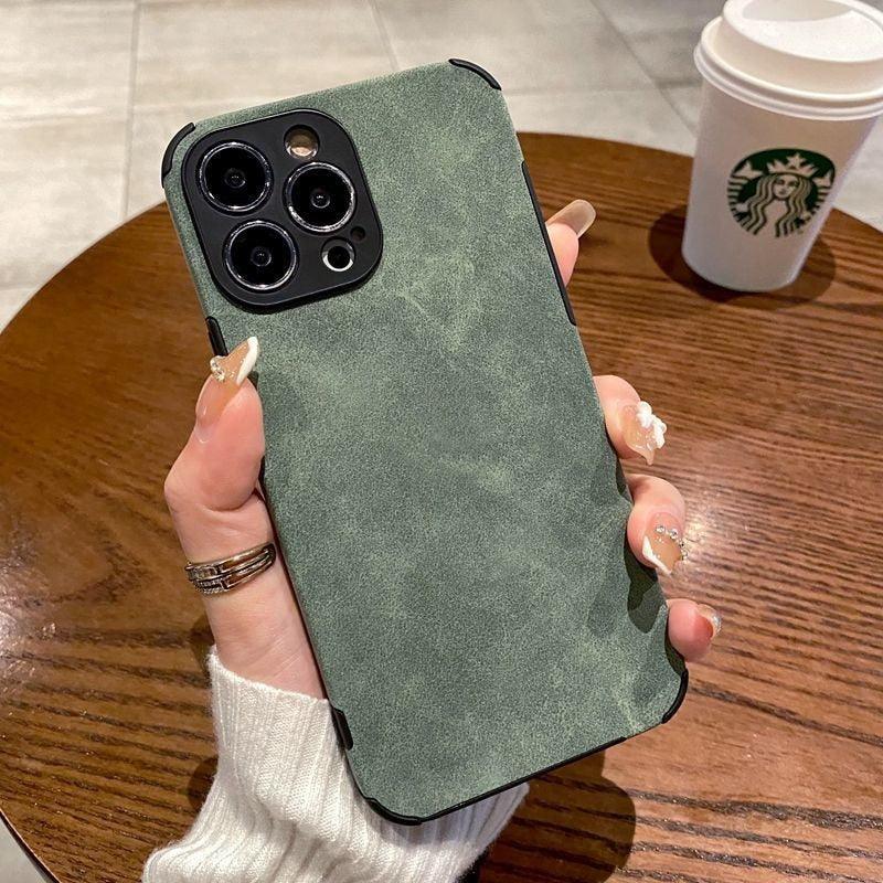 Vintage Green PU Leather Case For iPhone 13 12 11 Pro Max Mini XR XS X 7 8 Plus Luxury Silicon Bumper Shockproof Soft Cover Ultra Thin Slim Leather Case Anti-Scratch Hard Back Cover for iPhone