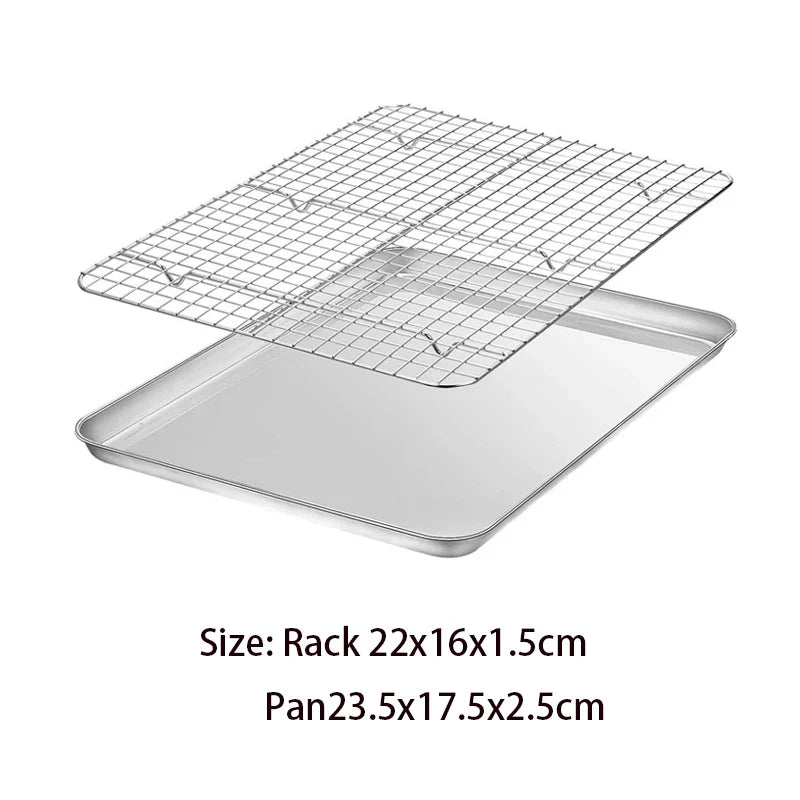 2Pcs Stainless Steel Cake Stand Cooling Rack Non-stick Baking Tray
