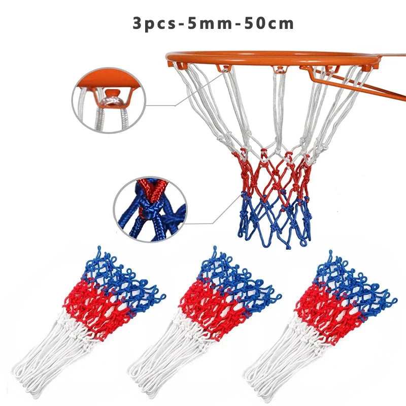 Durable Tri-Color Basketball Net for Powerful Dunks
